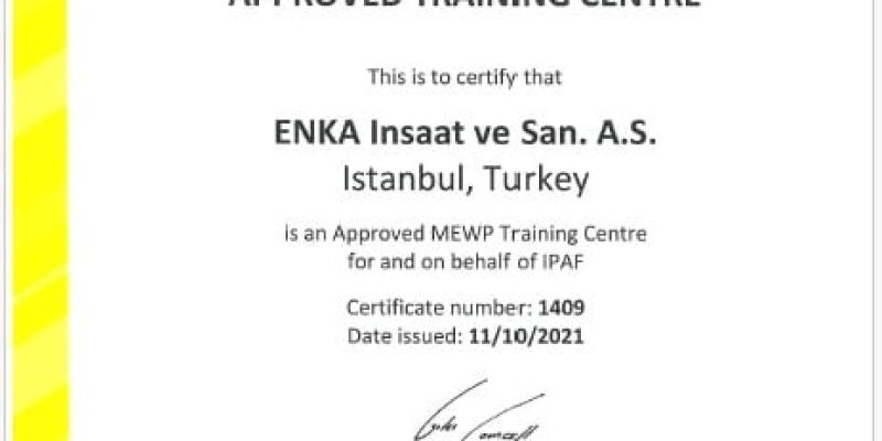 IPAF Training Centre Certificate